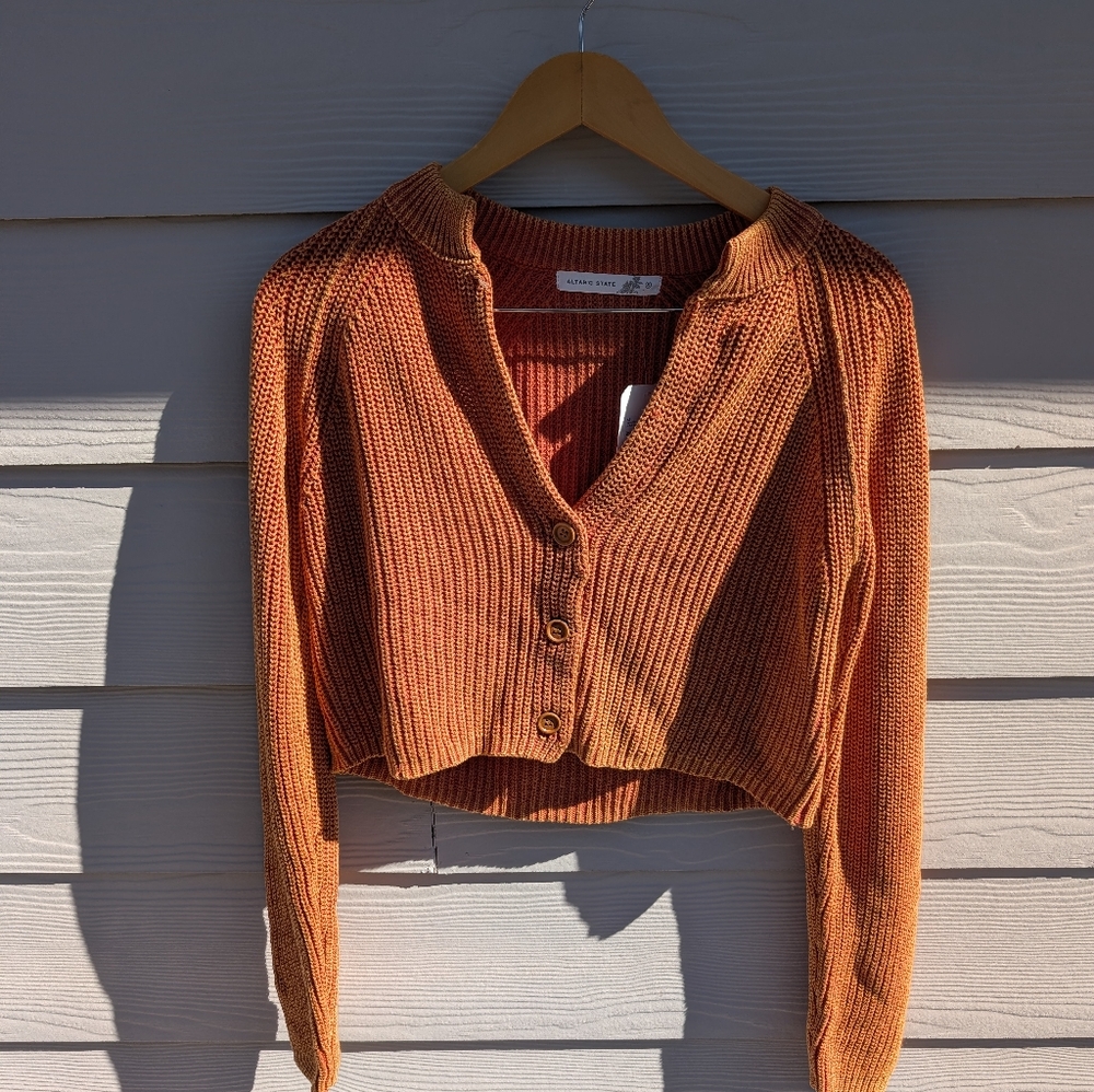 Altar'd State Cardigan NWT Size S Orange Brown Buttons Knit Cropped - Picture 2 of 5